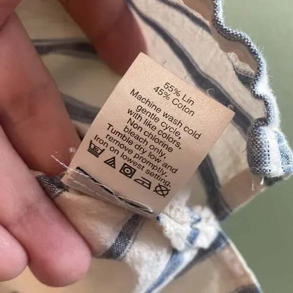 Madewell Sundown Tank Top Ikat Stripe Blue White Crop Linen Cotton Sz XXS - Picture 7 of 8